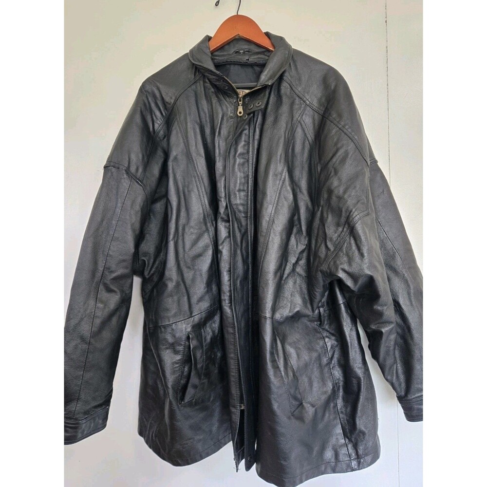 Phase Two Leather Jacket Mens 2XL Black Full Zip Front Coat Biker Motorcycle